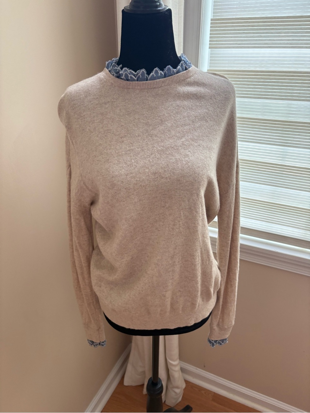 Boden Beige Crewneck Sweater with Lace Trim Size 4R/Small